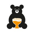 Bear and beer. Logo bear with a large mug of beer with foam holds in his hands on a white background.